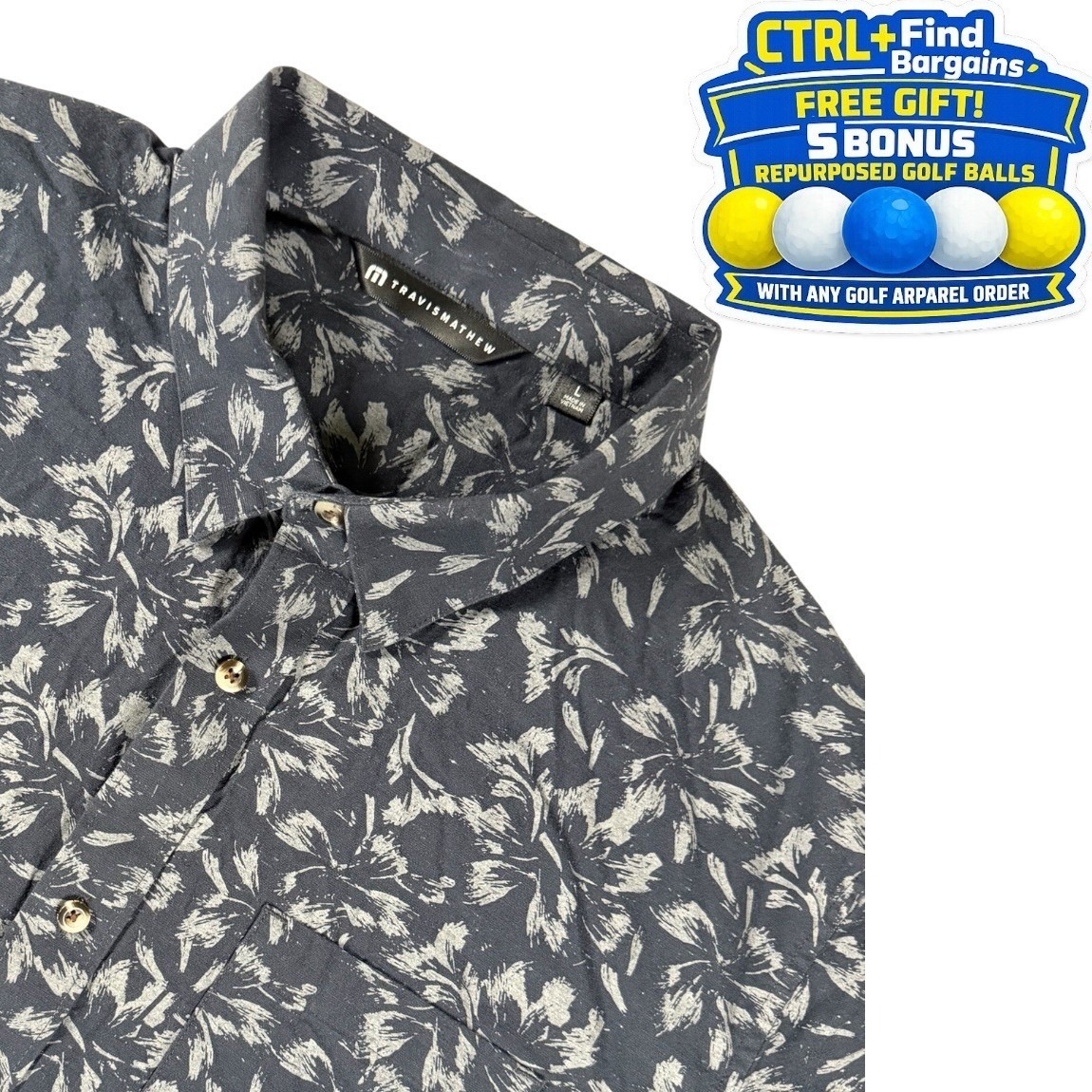 Travis Mathew King Air Mens Button Up Slim Fit Floral Total Eclipse Navy L